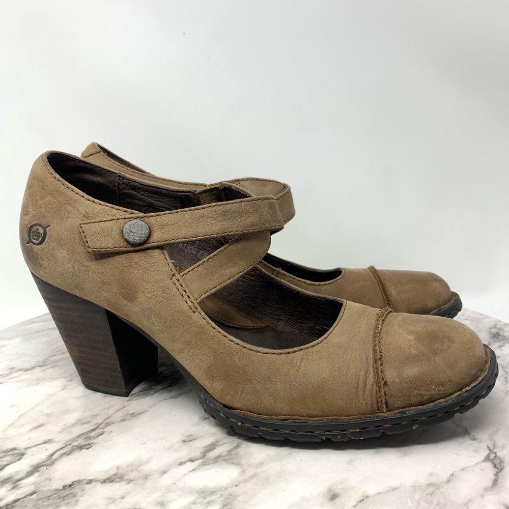 Born Varrow Brown Nubuck Mary Jane Cap Toe Pumps 6 Chunky Retro Academia Comfort